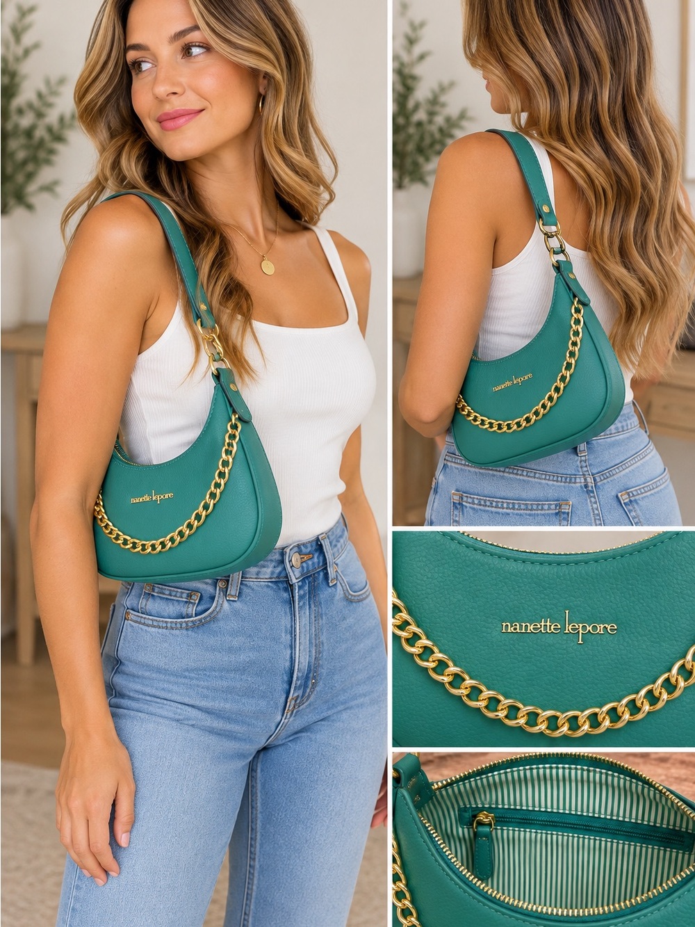 Nanette Lepore Teal Gold-Chain Shoulder Bag